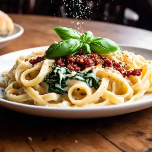 chile crisp fettuccine alfredo with spinach